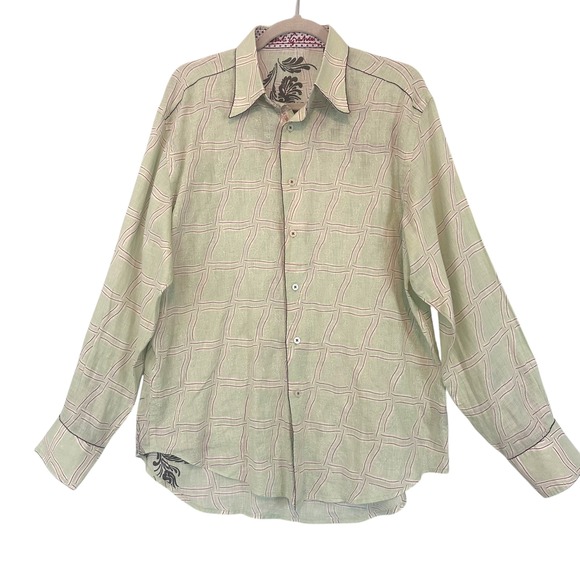 Robert Graham Other - Robert Graham Embroidered Linen Blend Button Down Shirt Green Purple Mens Large